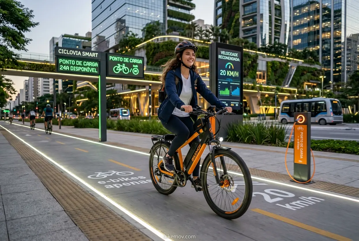 Ciclovia Inteligente para E-bikes Bicicletas elétricas nas cidades do futuro com ciclovias inteligentes