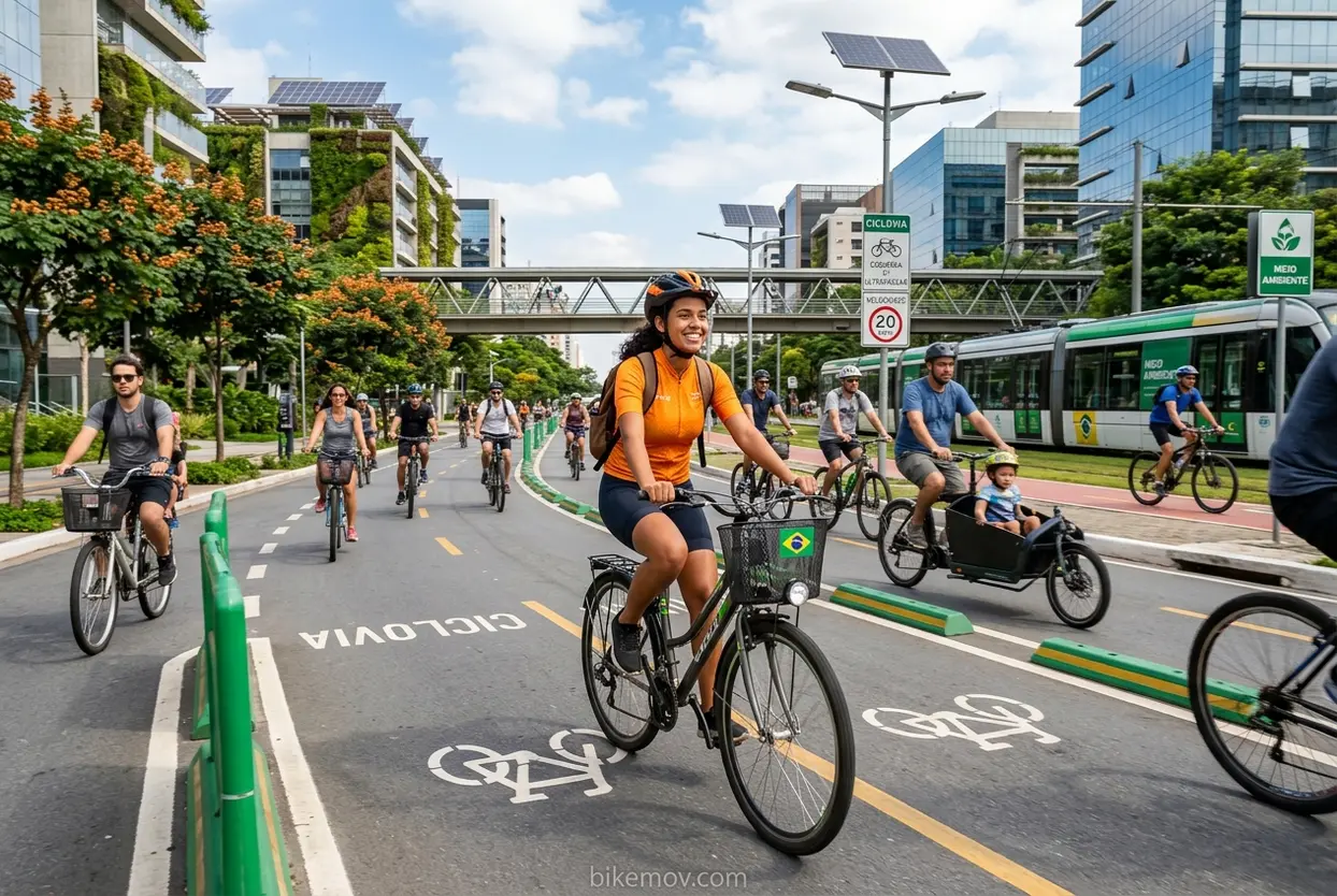 Cidades e o Futuro da Bike O futuro das cidades com bikes, mulher pedalando em ciclovia.