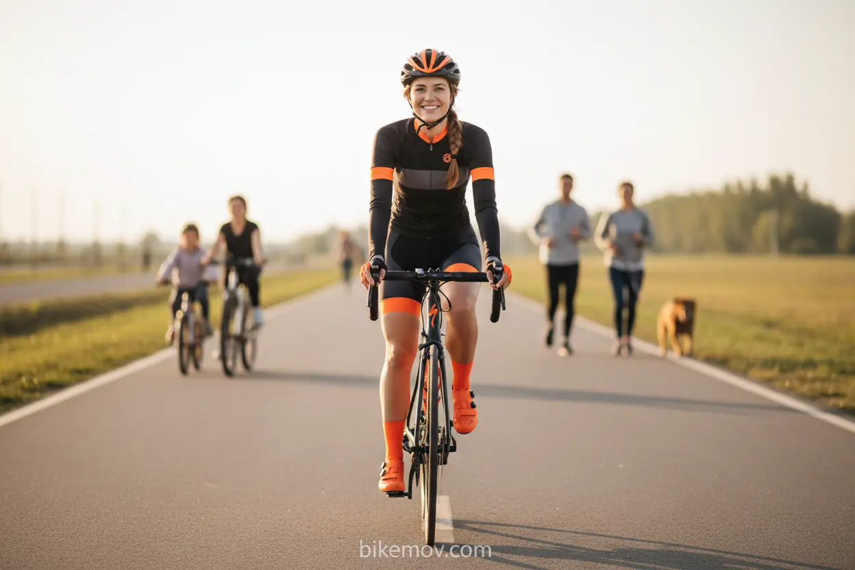 Conquistando a Confiança ao Pedalar Medo de pedalar na rua superado, ciclista feliz