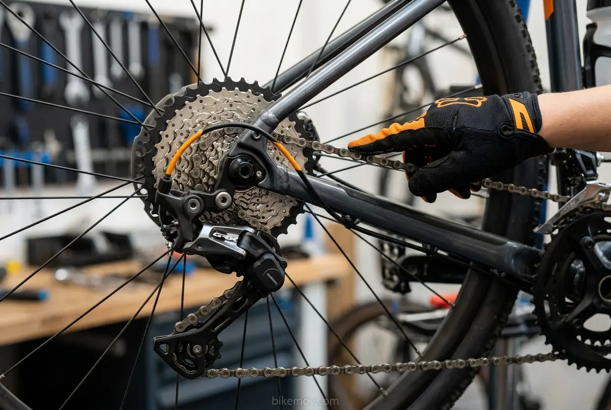 Detalhes da Marcha Moderna Sistema de marchas moderno de bicicleta com mão de ciclista.