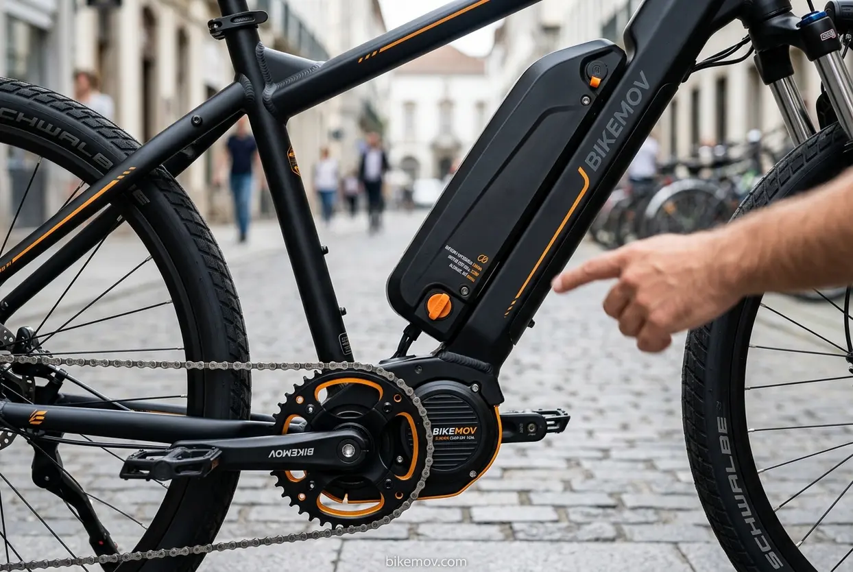 Motor e Bateria de E-bike Componentes essenciais de uma bicicleta elétrica.
