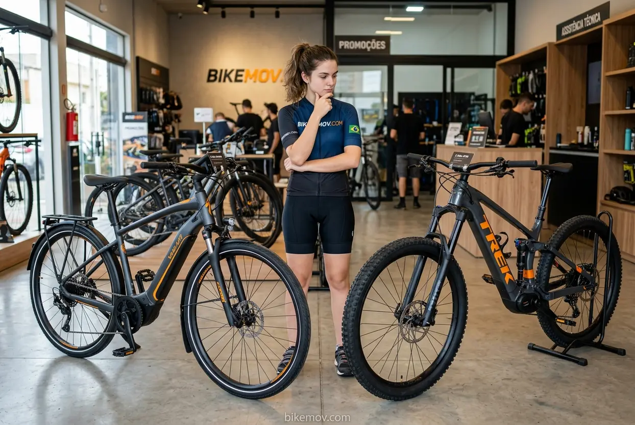 Escolhendo a Bicicleta Elétrica Ideal Mulher escolhendo bicicleta com pedal assistido entenda como funciona