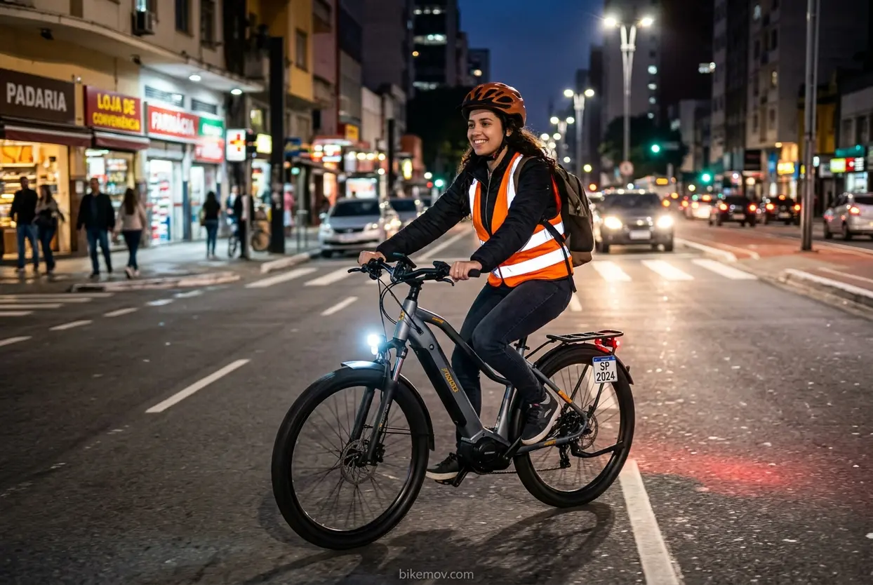 Segurança e Conforto na Bicicleta Elétrica Vantagens da bicicleta eletrica nas cidades: segurança e conforto ao pedalar à noite.